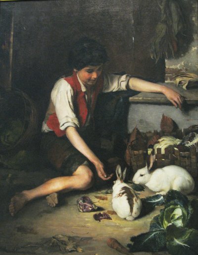 Bambino con conigli da Polychronis Lembesis
